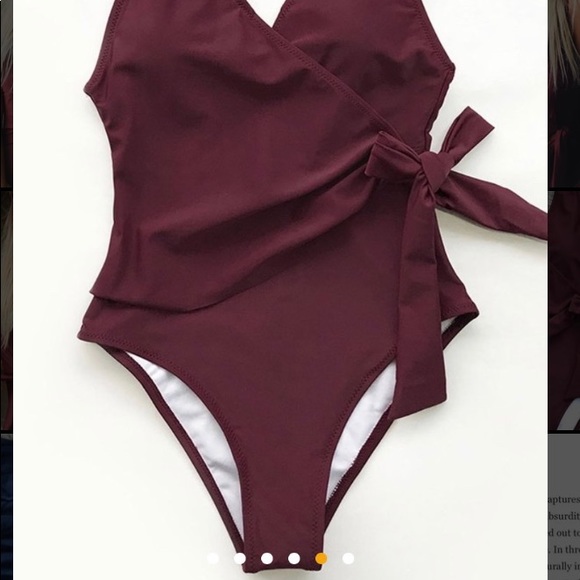 Elegant Dance Solid One-piece Swimsuit - Wine Red - Picture 3 of 5